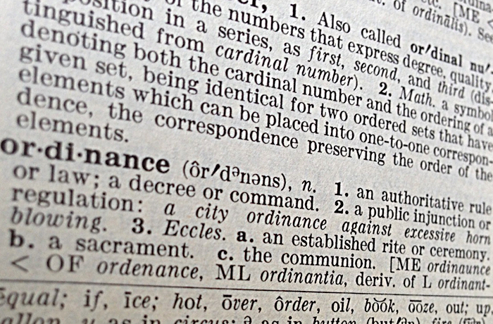 A picture of the word "ordinance" in the dictionary.