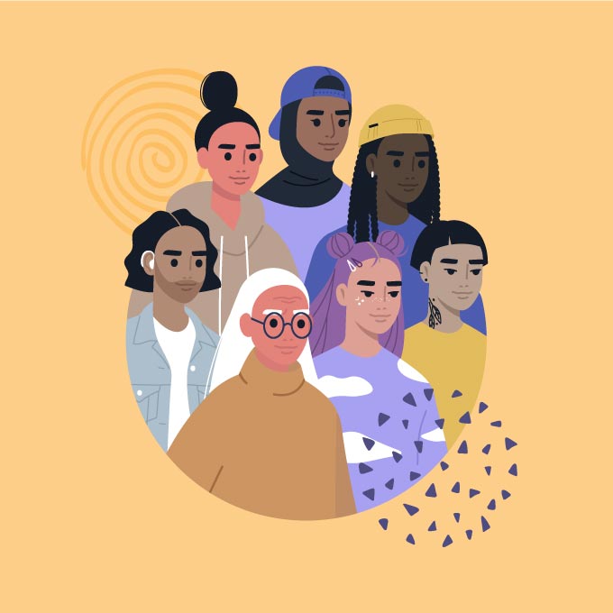 Illustration of a multicultural group of people.
