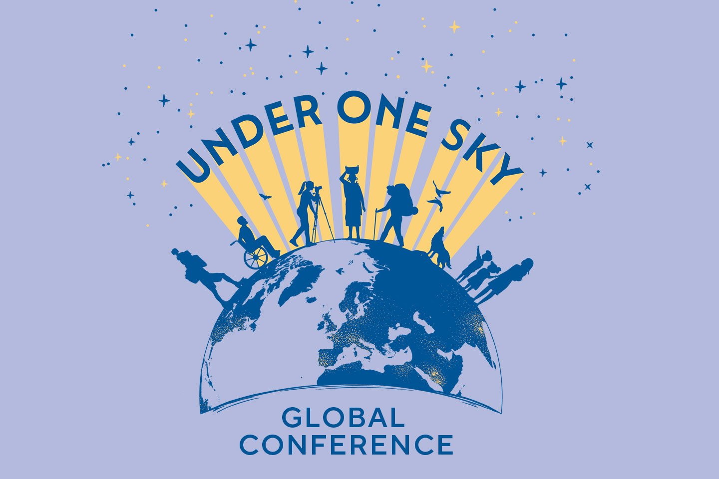 Logo of Under One Sky Global Conference, showing silhouettes of people all over the globe.