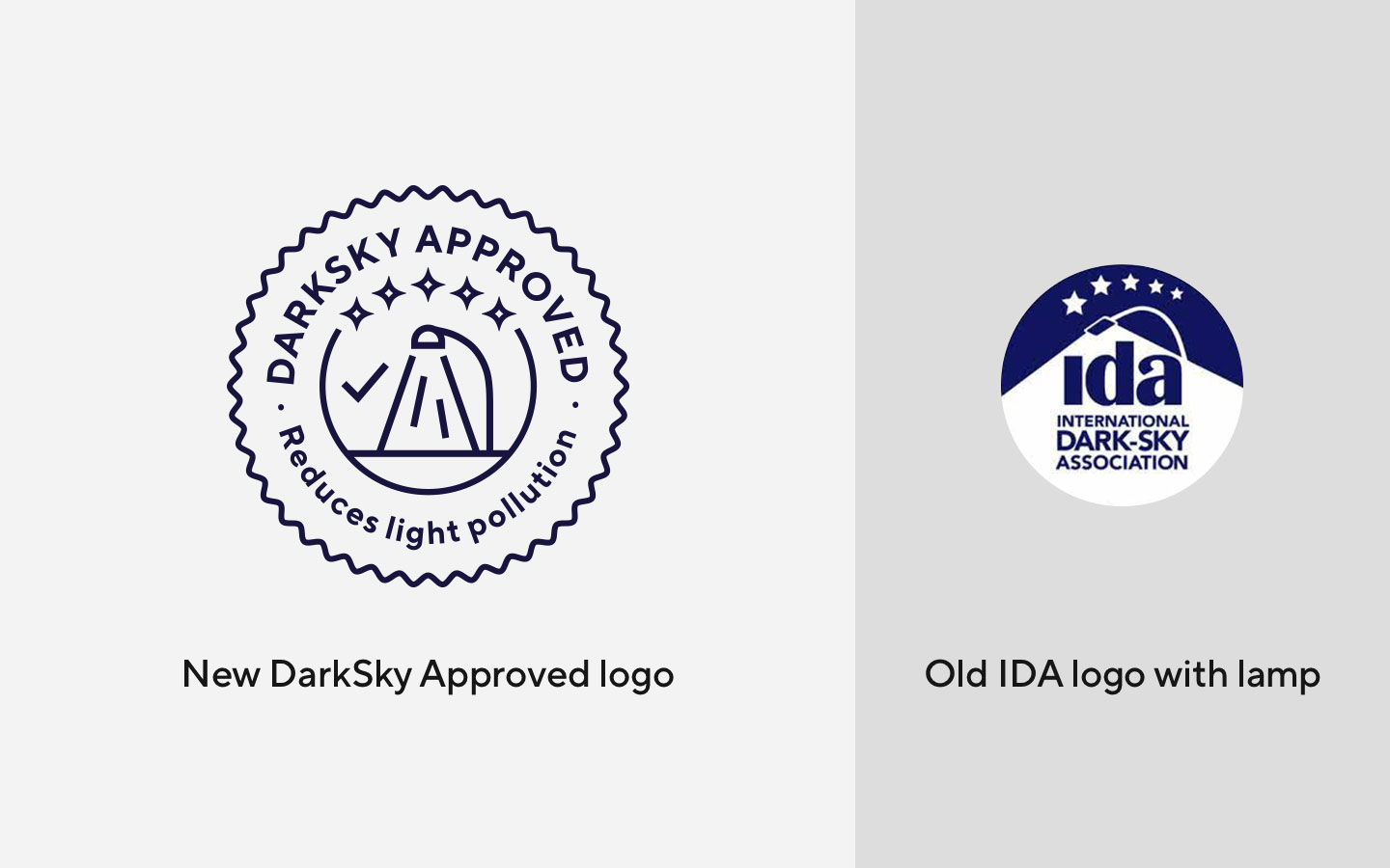 DarkSky Approved logo next to old IDA logo featuring a lamp.